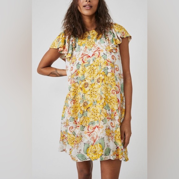 🔖 FREE PEOPLE
Yara Printed Flutter-Sleeve Floral Minidress Tea Combo OB1785306 - Picture 4 of 8